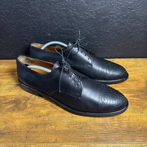 Salvatore Ferragamo Studio Mens 11 D Black Leather Medallion Toe Derby Shoes